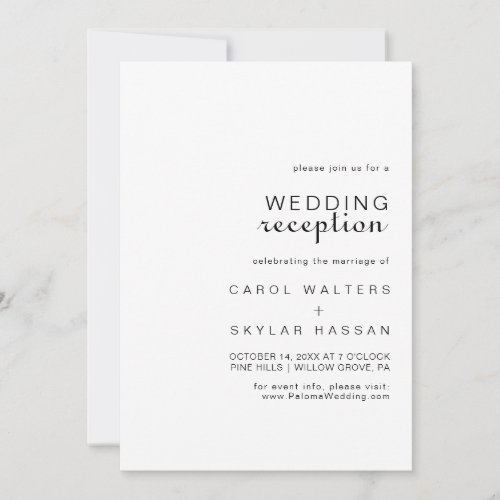 Calligraphy Classic Minimalist Wedding Reception  Invitation