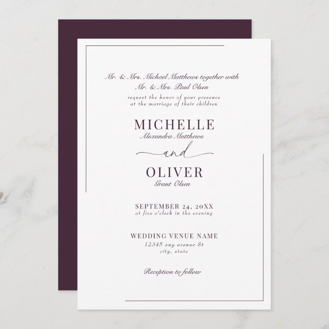 Calligraphy Classic Modern Wedding invitations (Front/Back)