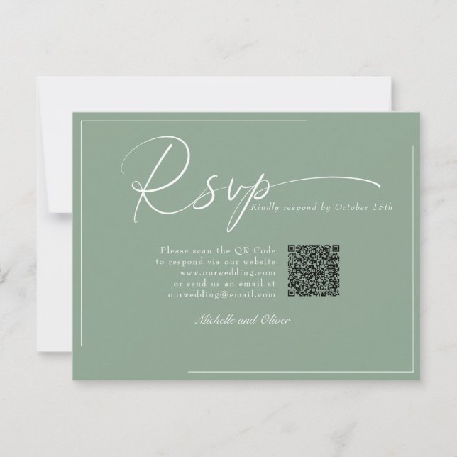 Calligraphy Classic Modern Wedding  QR Code RSVP Card (Front)