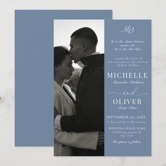 Calligraphy Classic Photo Elegant Wedding  Invitation (Front/Back)