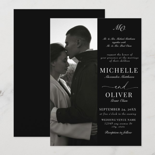 Calligraphy Classic Photo Elegant Wedding  Invitation (Front/Back)
