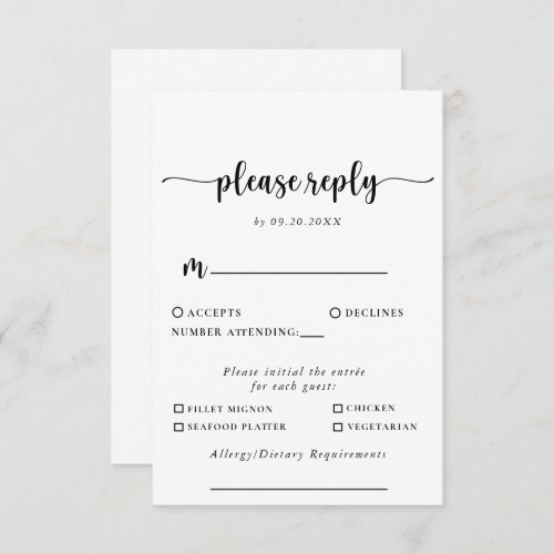 Calligraphy Classic Wedding Menu Choice Reply