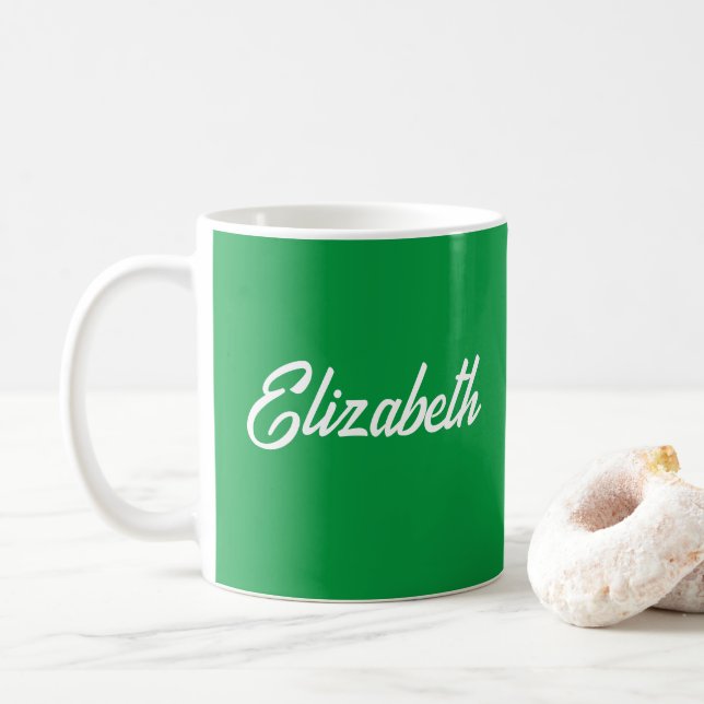 Calligraphy Coffee Mugs Name Kelly Green (With Donut)