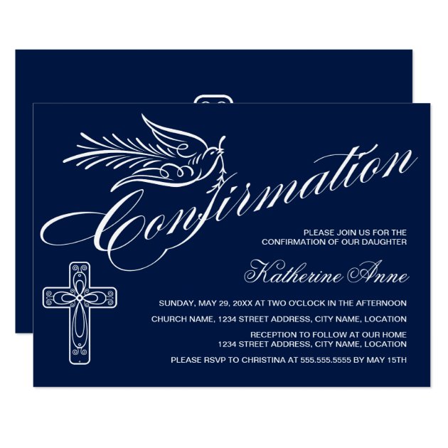 Calligraphy Confirmation With Cross And Dove Invitation