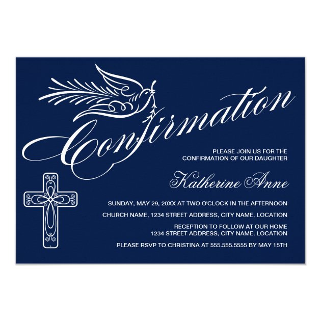 Calligraphy Confirmation With Cross And Dove Invitation