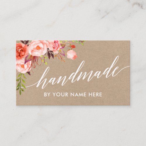 Calligraphy Coral Floral Hand Made Kraft Style Business Card
