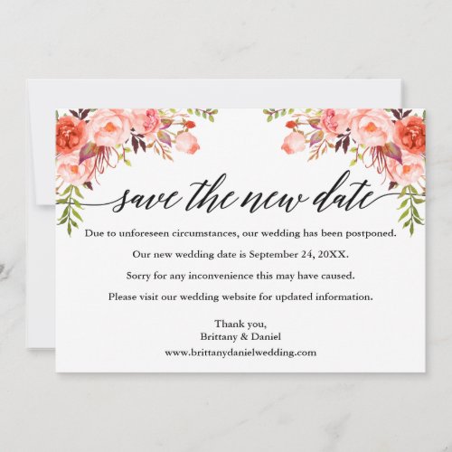 Calligraphy Coral Floral Save The New Date Card