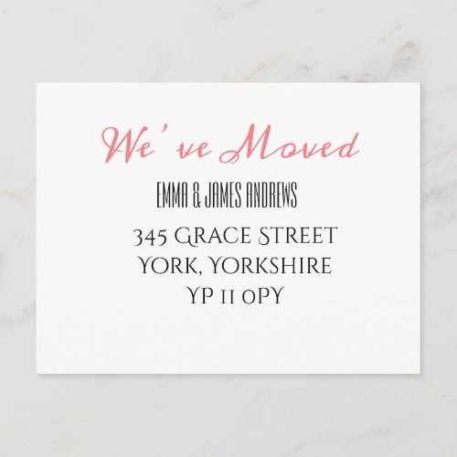 Calligraphy Coral Weve Moved Announcement Postcard