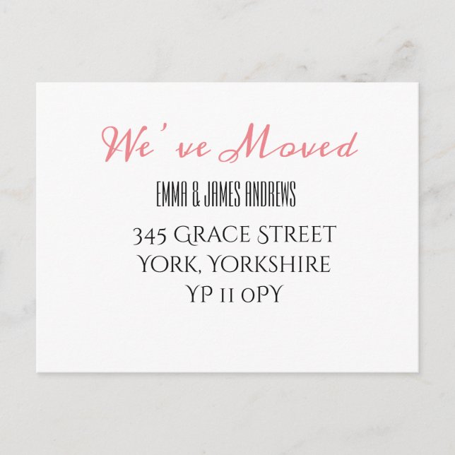 Calligraphy Coral We’ve Moved Announcement Postcard (Front)