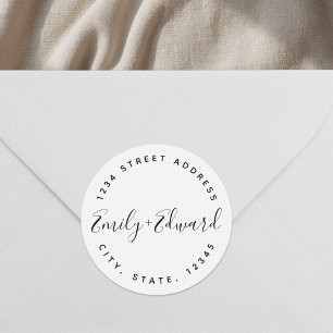 Calligraphy Couple Names Circular Wedding Address Classic Round Sticker