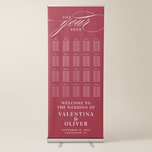 Calligraphy Crimson Red Seating Chart  Retractable Banner