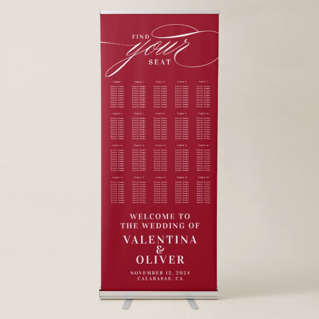 Calligraphy Crimson Red Seating Chart  Retractable Banner (Front)