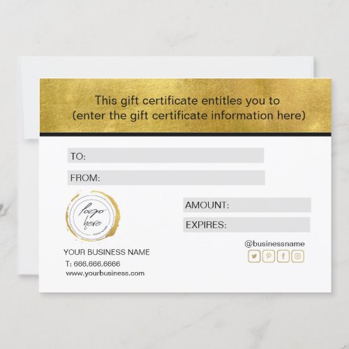 Calligraphy Custom Gold Foil Gift Certificate
