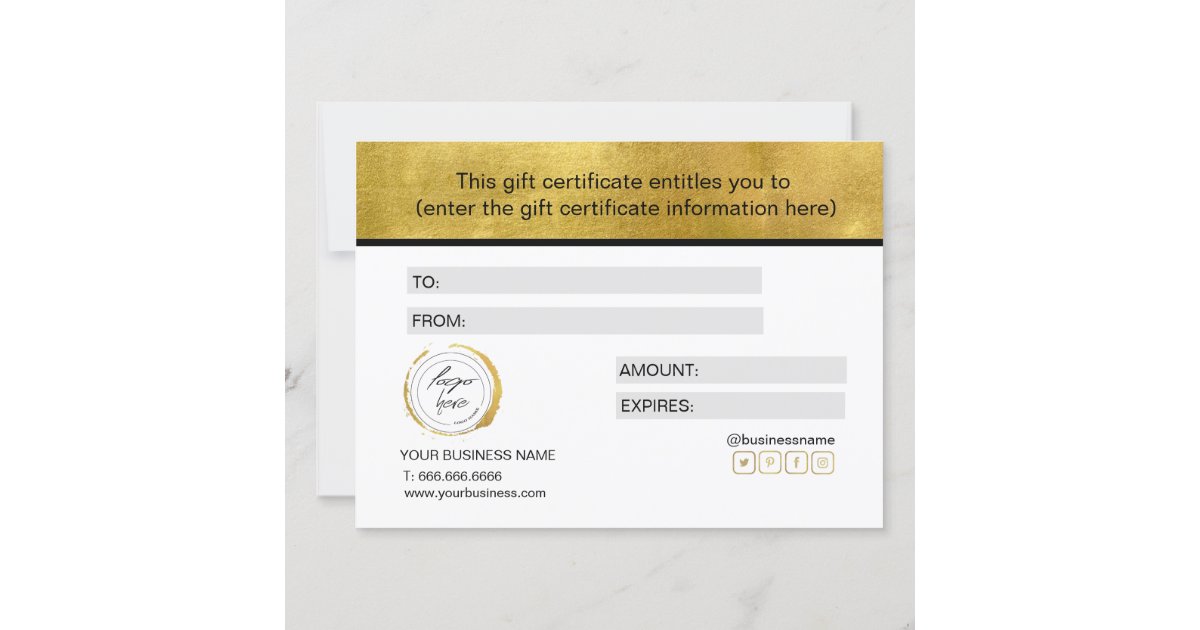 Calligraphy Custom Gold Foil Gift Certificate | Zazzle