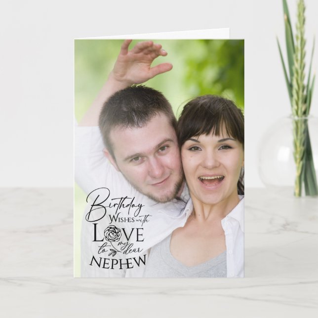 Calligraphy Custom Photo Birthday For Nephew Card (Front)
