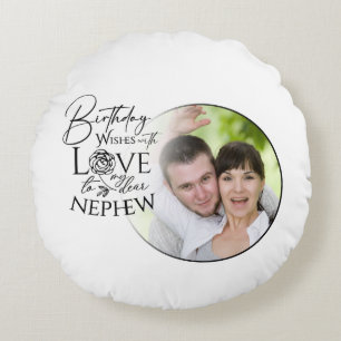 Calligraphy Custom Photo Birthday For Nephew Round Pillow