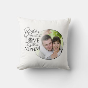 Calligraphy Custom Photo Birthday For Nephew Throw Pillow