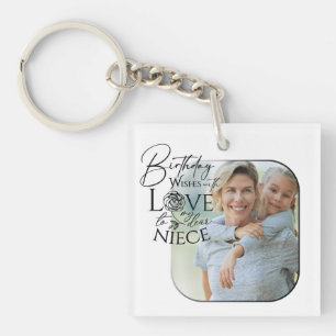 Calligraphy Custom Photo Birthday For Niece Keychain