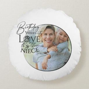 Calligraphy Custom Photo Birthday For Niece Round Pillow