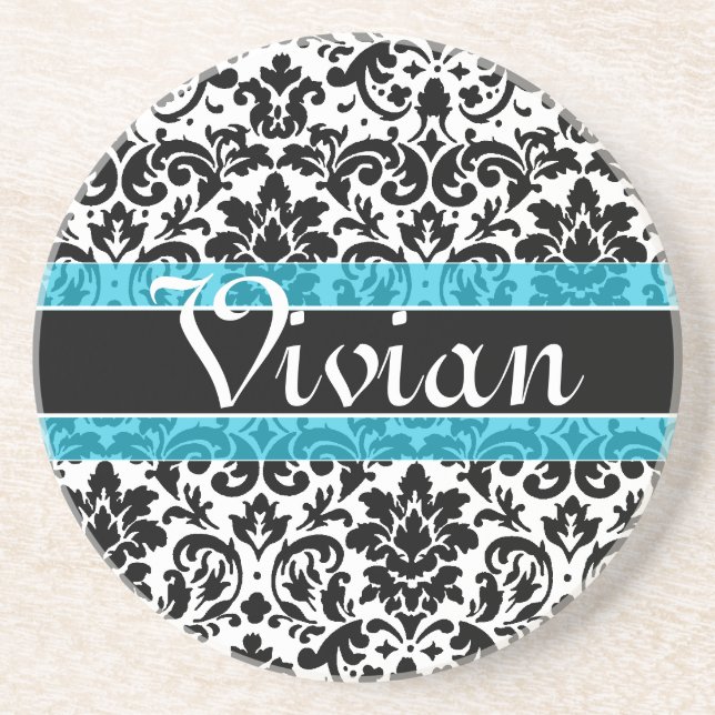 Calligraphy damask pattern drink coaster (Front)