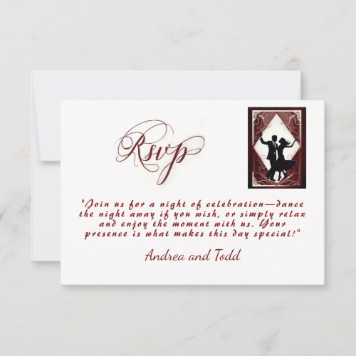 Calligraphy dance burgundy vintage photo Wedding RSVP Card