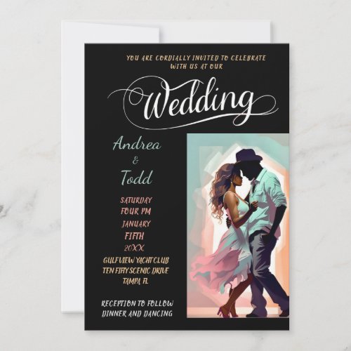 Calligraphy dance contrasting colors photo Wedding Invitation