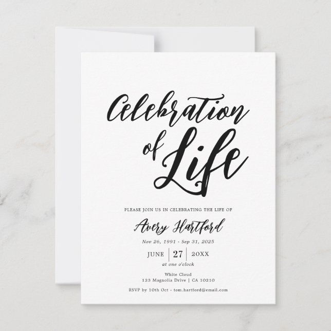 Calligraphy Death Anniversary Celebration Of Life  Invitation (Front)