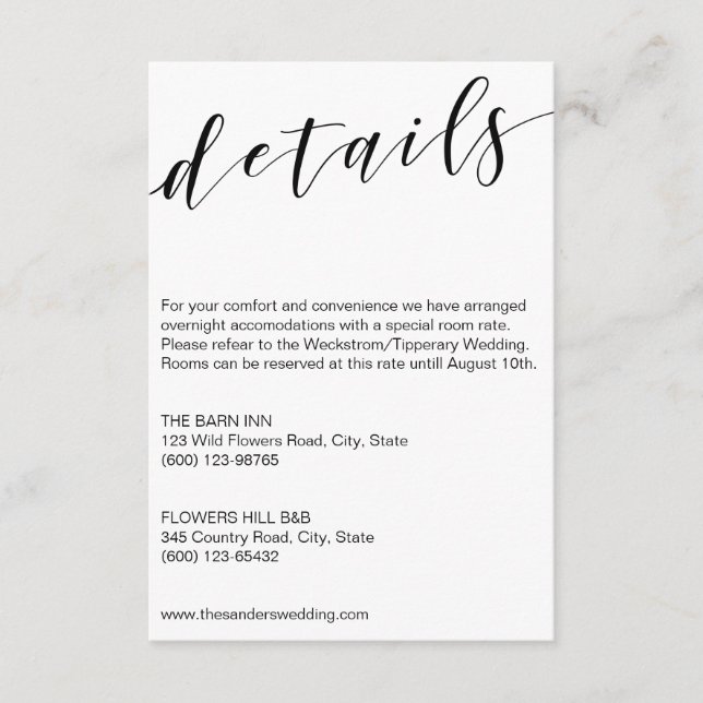 Calligraphy details card template black and white (Front)