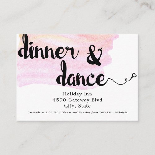 Calligraphy Dinner  Dance Swirls Heart watercolor Enclosure Card