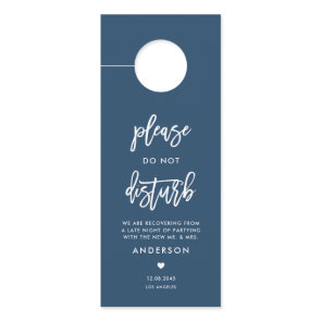Calligraphy Do Not Disturb Navy Blue Wedding Door Hanger