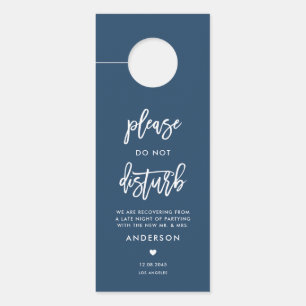 Calligraphy Do Not Disturb Navy Blue Wedding Door Hanger