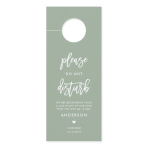Calligraphy Do Not Disturb Sage Green Wedding Door Hanger