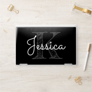 Calligraphy Doodle Black Grey and White Monogram HP Laptop Skin