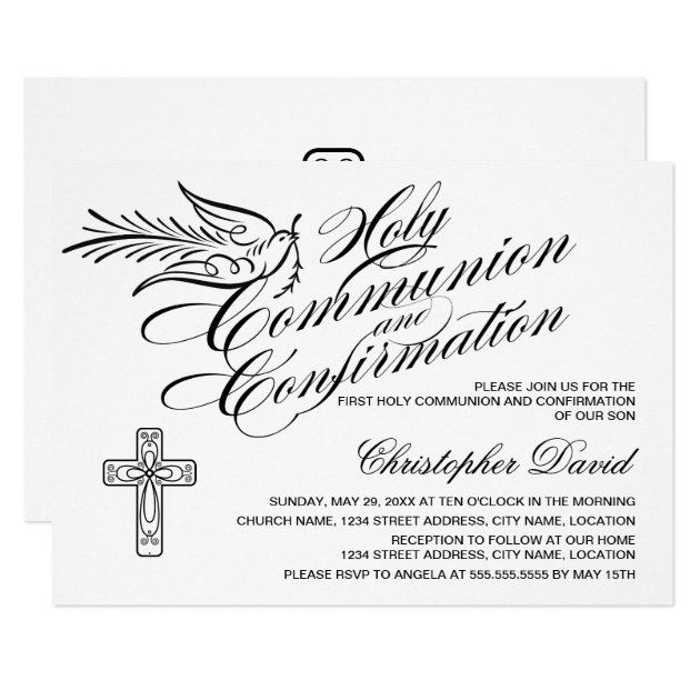 Calligraphy Dove Holy Communion And Confirmation Invitation