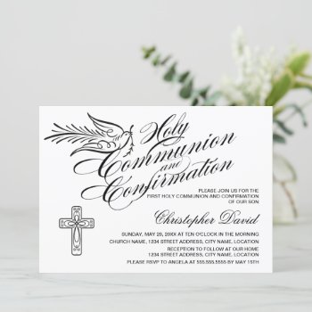 Calligraphy Dove Holy Communion And Confirmation Invitation by SocialiteDesigns at Zazzle
