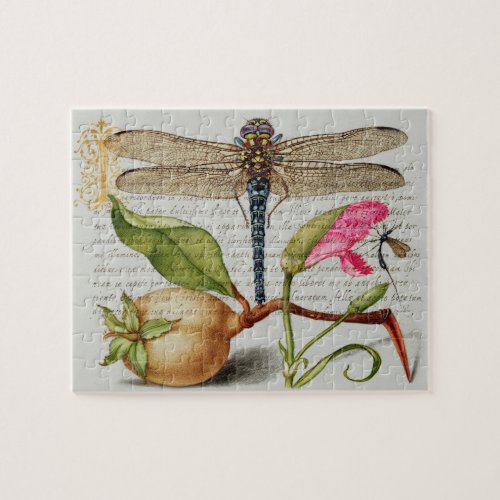 Calligraphy Dragonfly Carnation  Pear   Jigsaw Puzzle