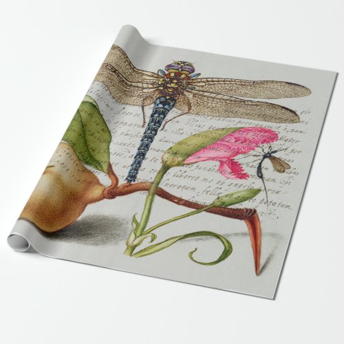 Calligraphy Dragonfly Carnation  Pear  Wrapping Paper