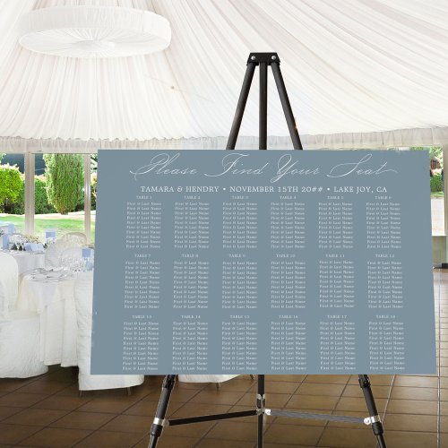 Calligraphy Dusty Blue 18 Table Seating Chart Foam Board