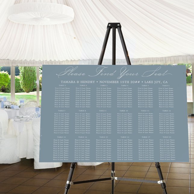 Calligraphy Dusty Blue 18 Table Seating Chart Foam Board (Creator Uploaded)