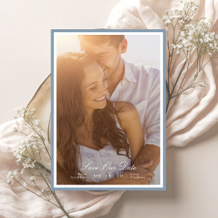 Calligraphy Dusty Blue Framed Classic photo Save The Date