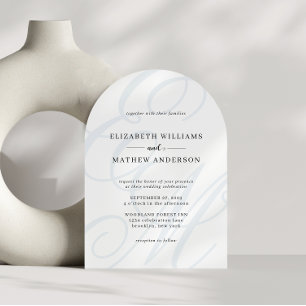 Calligraphy Dusty Blue Monogram Arch Wedding Invitation