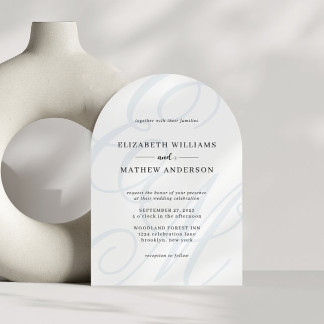Calligraphy Dusty Blue Monogram Arch Wedding Invitation (Creator Uploaded)