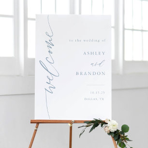 Calligraphy Dusty Blue Wedding Ceremony Welcome Foam Board