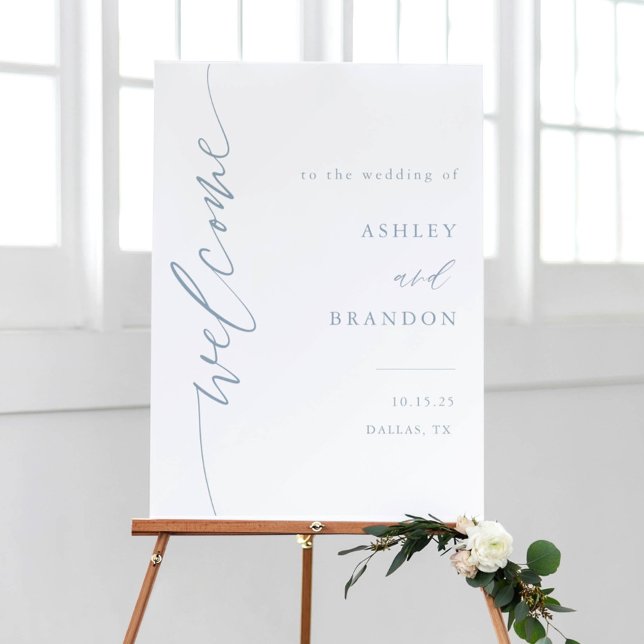 Calligraphy Dusty Blue Wedding Ceremony Welcome Foam Board (Creator Uploaded)