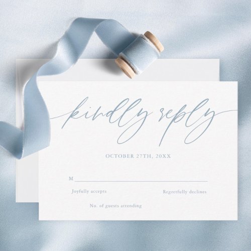 Calligraphy Dusty Blue Wedding RSVP Card