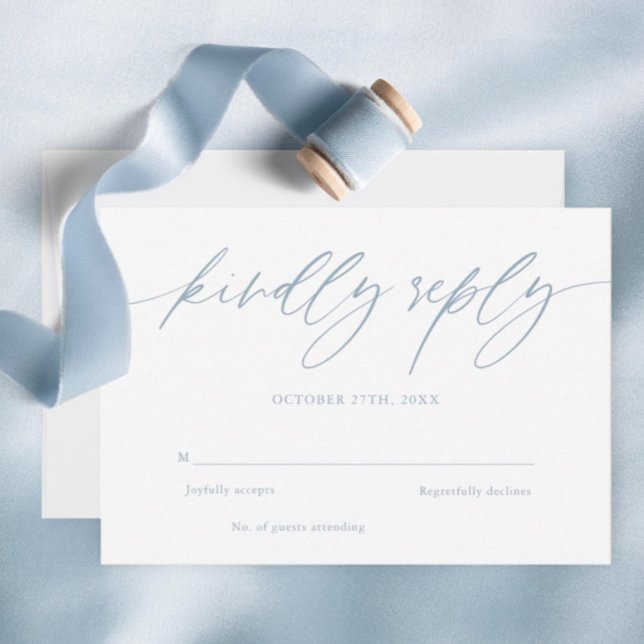 Calligraphy Dusty Blue Wedding RSVP Card (Creator Uploaded)