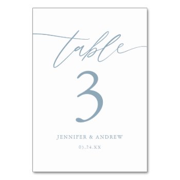 Calligraphy Dusty Blue Wedding Table Seating Cards by SweetRainDesign at Zazzle