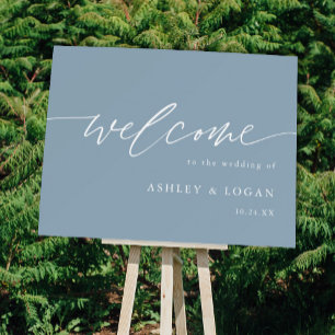 Calligraphy Dusty Blue Welcome To The Wedding Sign