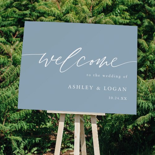 Calligraphy Dusty Blue Welcome To The Wedding Sign