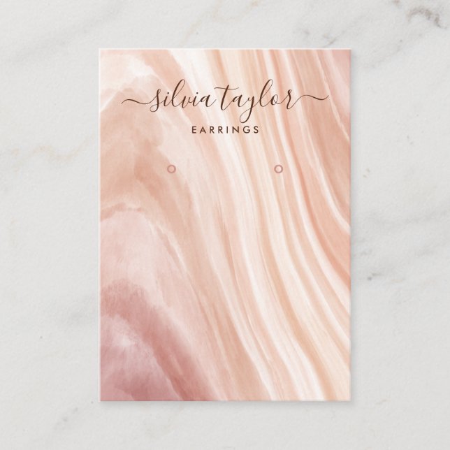 Calligraphy dusty pink marble Earring display card (Front)